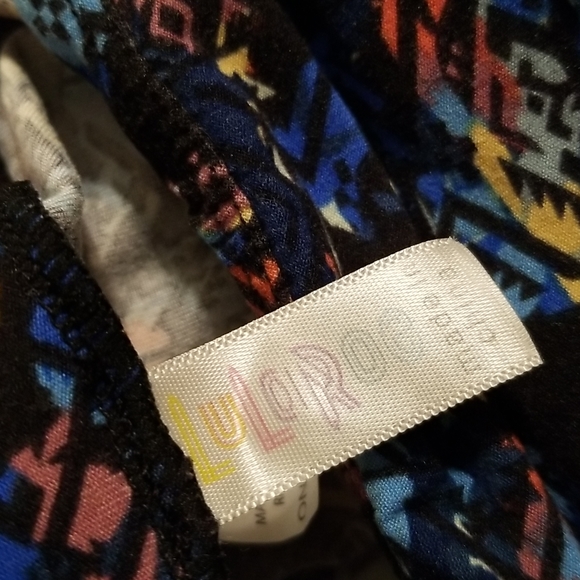 LuLaRoe Black with Colorful Geometric Tribal Print Leggings One Size - Picture 3 of 6